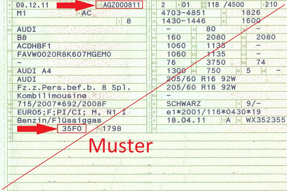 LPG Abgasgutachten Fahrzeugschein-Muster